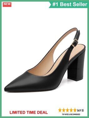 Slingback Heels Chunky Block Heel Pumps Adjustable Strap Pointed Toe